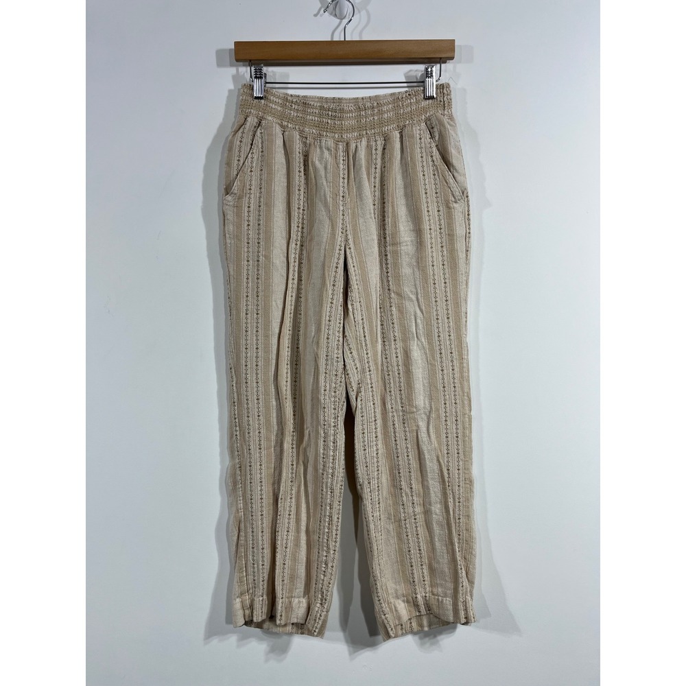 Briggs Granola Indie Fisherman Striped Linen Blend Pants Womens Small Beachy